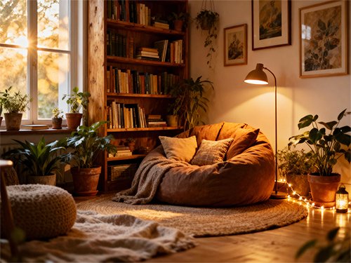 Renderiza un espacio interior acogedor