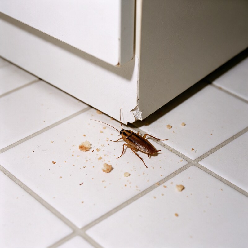 Cucaracha junto a un mueble de cocina